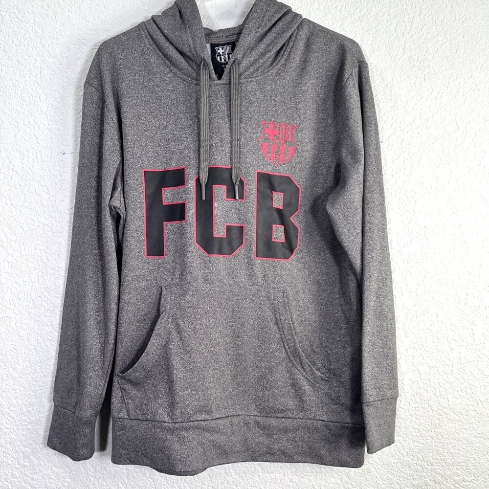 FC Barcelona Hoodie Women Small Gray FCB Soccer Athletic Pullover Sweatshirt